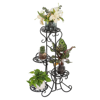 Round Potted Slot, Metal Plant Stand - Black