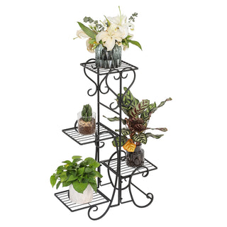 Square Potted Slot, Metal Plant Stand - Black