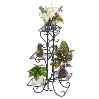 Square Potted Slot, Metal Plant Stand - Black