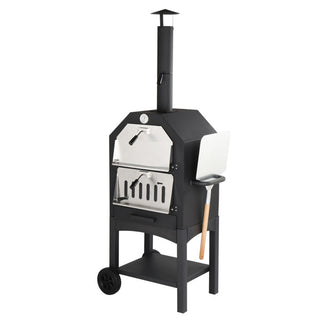 Freestanding Carbon Grill With Chimney, Wheels, Pizza Stone, And Pizza Shovel