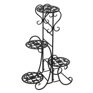 Round Potted Slot, Metal Plant Stand - Black