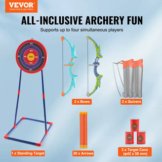 VEVOR Bow And Arrow Set For Kids, 2 Pack LED Light Up Archery Set With 20 Suction Cup Arrows, Standing Target, 2 Quivers, 3 Target Cans, Outdoor Toy Birthday Gift For Boys & Girls 6 7 8 9 10 Year Old