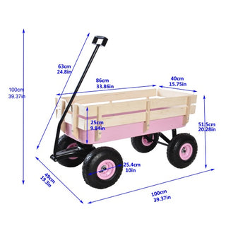 Outdoor Wagon All Terrain Pulling Wood Railing Air Tires Garden Cart