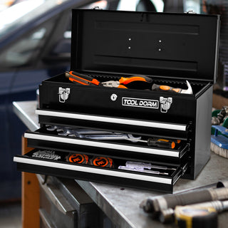 20.3inch Metal Tool Box With 2-4 Drawers Portable Steel Tool Chest With Metal Cylinder Lock And Latch Closure, Black And Red Two Color Powder Coating, Suitable For Garage, Warehouse