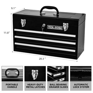 20.3inch Metal Tool Box With 2-4 Drawers Portable Steel Tool Chest With Metal Cylinder Lock And Latch Closure, Black And Red Two Color Powder Coating, Suitable For Garage, Warehouse