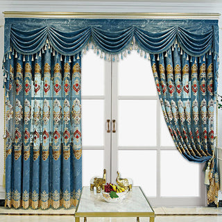 Modern Style Living Room European Hollow Embroidery Curtains Thickened Velvet Bedroom Light-proof French Windows 2-piece Set