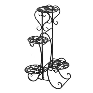 Round Potted Slot, Metal Plant Stand - Black