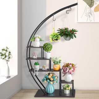 2pcs, 5-layer Semi-circular Iron Wood Black Iron Flower Rack