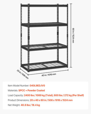 Storage Shelves 4 Tier Adjustable Heavy Duty Garage Shelving Units 2400 Lbs