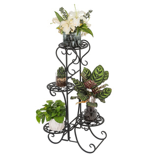 Round Potted Slot, Metal Plant Stand - Black