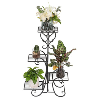 Square Potted Slot, Metal Plant Stand - Black