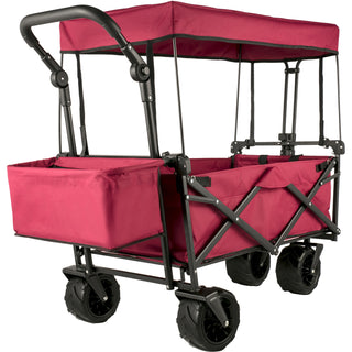 VEVOR Extra Large Collapsible Garden Cart With Removable Canopy, Folding Wagon Utility Carts With Wheels And Rear Storage, Wagon Cart For Garden, Camping, Grocery Cart, Shopping Cart, Red