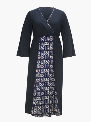 Spring And Autumn Women's Wrap V-Neck Side Slit Slim Waist Plus Size Dress