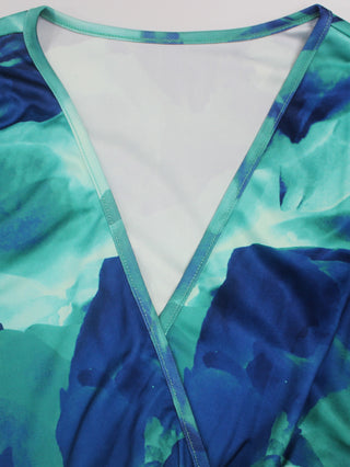 Plus Size Women Elegant V Neck Tie-Dye Print Maxi Dress