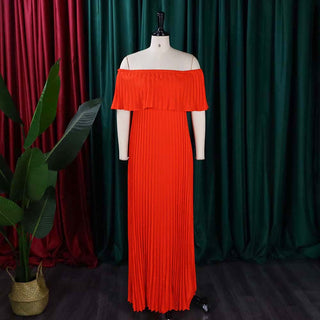 Women Sexy Off Shoulder Off Shoulder Pleated Maxi Dress