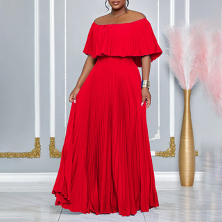 Women Sexy Off Shoulder Off Shoulder Pleated Maxi Dress