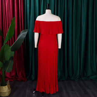 Women Sexy Off Shoulder Off Shoulder Pleated Maxi Dress
