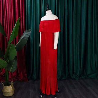 Women Sexy Off Shoulder Off Shoulder Pleated Maxi Dress