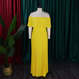 Women Sexy Off Shoulder Off Shoulder Pleated Maxi Dress