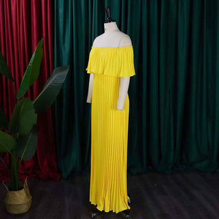 Women Sexy Off Shoulder Off Shoulder Pleated Maxi Dress