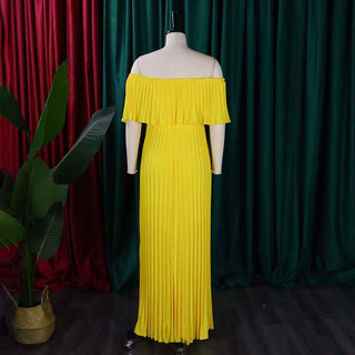 Women Sexy Off Shoulder Off Shoulder Pleated Maxi Dress