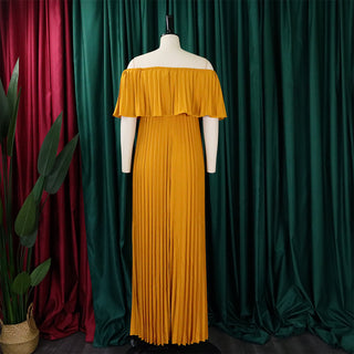 Women Sexy Off Shoulder Off Shoulder Pleated Maxi Dress