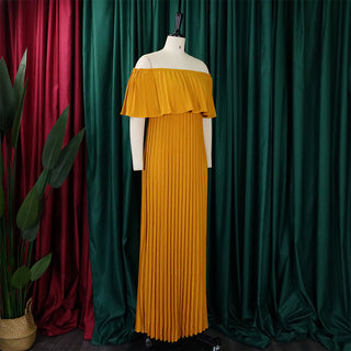 Women Sexy Off Shoulder Off Shoulder Pleated Maxi Dress