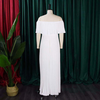 Women Sexy Off Shoulder Off Shoulder Pleated Maxi Dress