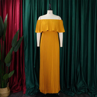 Women Sexy Off Shoulder Off Shoulder Pleated Maxi Dress