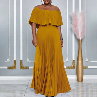 Women Sexy Off Shoulder Off Shoulder Pleated Maxi Dress