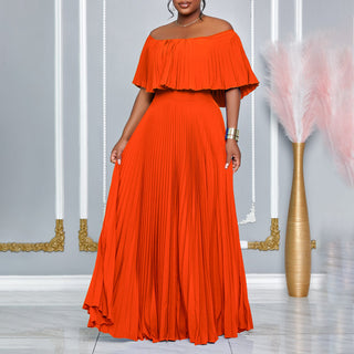 Women Sexy Off Shoulder Off Shoulder Pleated Maxi Dress