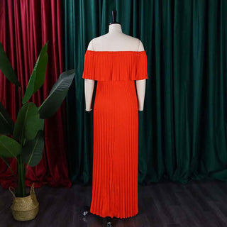 Women Sexy Off Shoulder Off Shoulder Pleated Maxi Dress