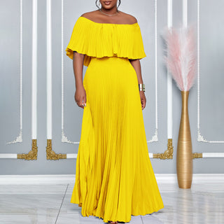 Women Sexy Off Shoulder Off Shoulder Pleated Maxi Dress