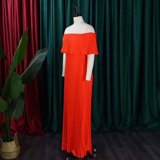 Women Sexy Off Shoulder Off Shoulder Pleated Maxi Dress