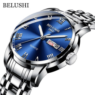 BELUSHI Top Brand Watch Men Stainless Steel Business Date Clock Waterproof Luminous Watches Mens Luxury Sport Quartz Wrist Watch - Thomas Family Essentials LLC