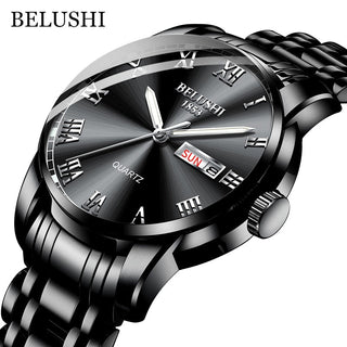 BELUSHI Top Brand Watch Men Stainless Steel Business Date Clock Waterproof Luminous Watches Mens Luxury Sport Quartz Wrist Watch - Thomas Family Essentials LLC