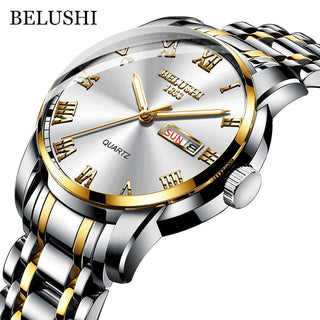 BELUSHI Top Brand Watch Men Stainless Steel Business Date Clock Waterproof Luminous Watches Mens Luxury Sport Quartz Wrist Watch - Thomas Family Essentials LLC
