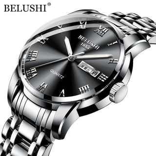 BELUSHI Top Brand Watch Men Stainless Steel Business Date Clock Waterproof Luminous Watches Mens Luxury Sport Quartz Wrist Watch - Thomas Family Essentials LLC