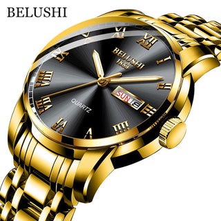 BELUSHI Top Brand Watch Men Stainless Steel Business Date Clock Waterproof Luminous Watches Mens Luxury Sport Quartz Wrist Watch - Thomas Family Essentials LLC