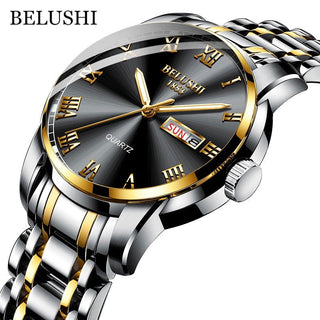 BELUSHI Top Brand Watch Men Stainless Steel Business Date Clock Waterproof Luminous Watches Mens Luxury Sport Quartz Wrist Watch - Thomas Family Essentials LLC