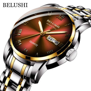 BELUSHI Top Brand Watch Men Stainless Steel Business Date Clock Waterproof Luminous Watches Mens Luxury Sport Quartz Wrist Watch - Thomas Family Essentials LLC