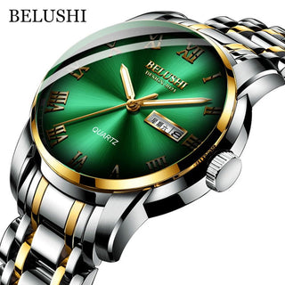 BELUSHI Top Brand Watch Men Stainless Steel Business Date Clock Waterproof Luminous Watches Mens Luxury Sport Quartz Wrist Watch - Thomas Family Essentials LLC
