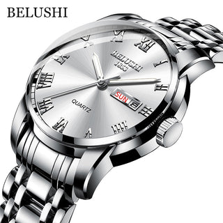 BELUSHI Top Brand Watch Men Stainless Steel Business Date Clock Waterproof Luminous Watches Mens Luxury Sport Quartz Wrist Watch - Thomas Family Essentials LLC