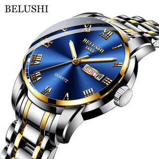 BELUSHI Top Brand Watch Men Stainless Steel Business Date Clock Waterproof Luminous Watches Mens Luxury Sport Quartz Wrist Watch - Thomas Family Essentials LLC