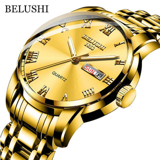 BELUSHI Top Brand Watch Men Stainless Steel Business Date Clock Waterproof Luminous Watches Mens Luxury Sport Quartz Wrist Watch - Thomas Family Essentials LLC
