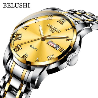 BELUSHI Top Brand Watch Men Stainless Steel Business Date Clock Waterproof Luminous Watches Mens Luxury Sport Quartz Wrist Watch - Thomas Family Essentials LLC