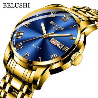 BELUSHI Top Brand Watch Men Stainless Steel Business Date Clock Waterproof Luminous Watches Mens Luxury Sport Quartz Wrist Watch - Thomas Family Essentials LLC