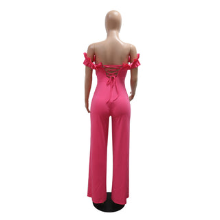 Women Off Shoulder Ruffle Solid Jumpsuit