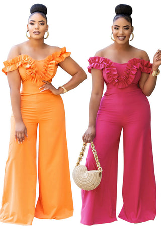 Women Off Shoulder Ruffle Solid Jumpsuit