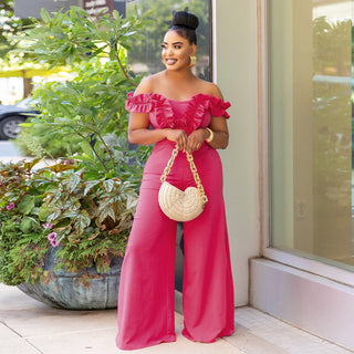 Women Off Shoulder Ruffle Solid Jumpsuit